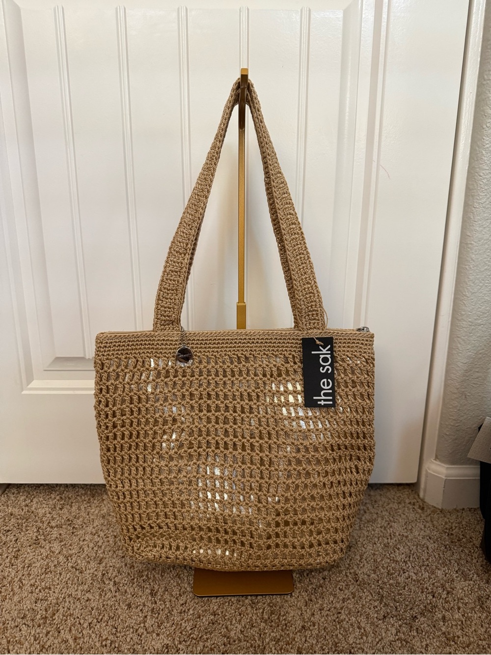 The Sak Tan Crochet Open-Weave Tote